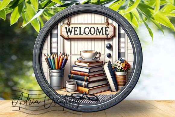 3D Book Round Welcome Sign Design: Graphics for Crafts