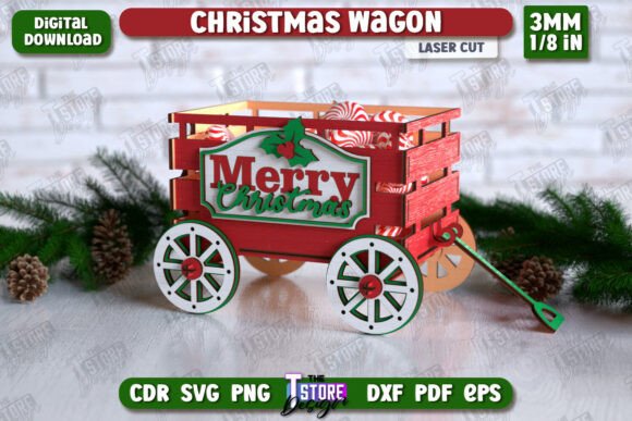 3D Christmas Wagon Laser Cut Design Graphics and Crafts
