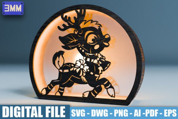 3D Cute Reindeer Lantern Laser Cut File for Stands