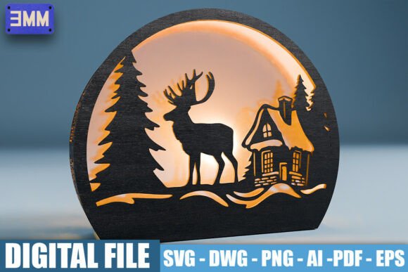3D Deer Cabin Lantern Laser Cut File for Stands