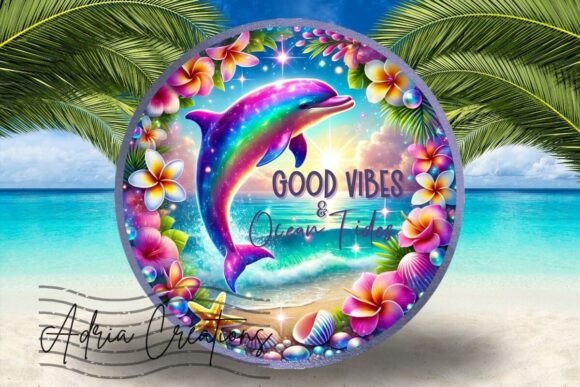 3D Dolphin Round Wreath Sign Design Graphics