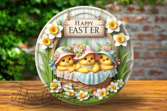 3D Easter Baby Chickens Round Design Graphics and Crafts