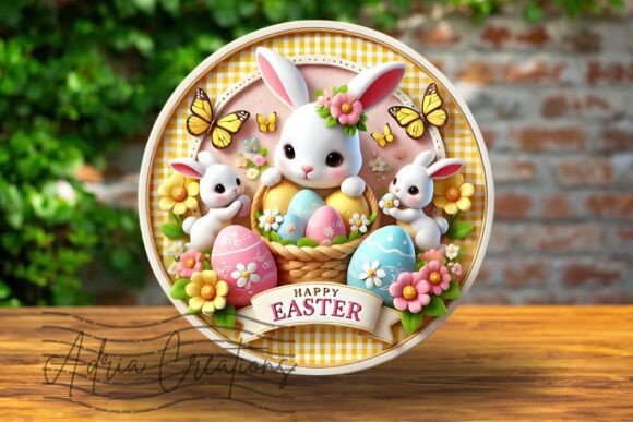 3D Easter Bunny Round Sublimation Design for Graphics and Crafts