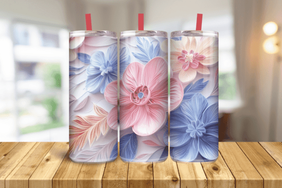 3D Embroidered Flowers 20 Oz Skinny Wrap Graphics