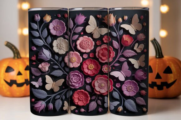 3D Floral Butterfly 20oz Tumbler Design Graphics and Tumbler Wraps