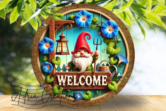 3D Gnome Floral Welcome Sign Design Graphics Crafts