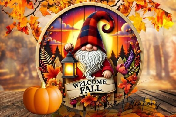 3d Gnome Welcome Fall Round Design Png Graphics
