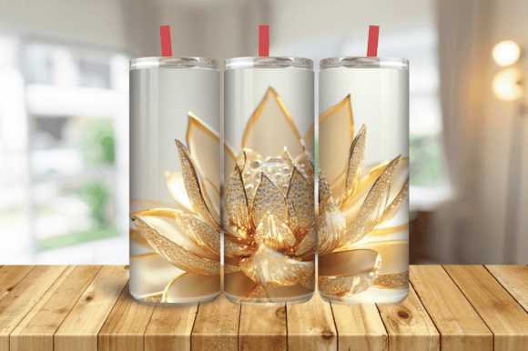 3D Gold Floral 20oz Skinny Tumbler Wrap Graphics