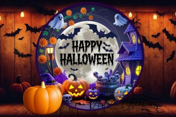 3D Happy Halloween Ghost Round Design Graphics and Crafts