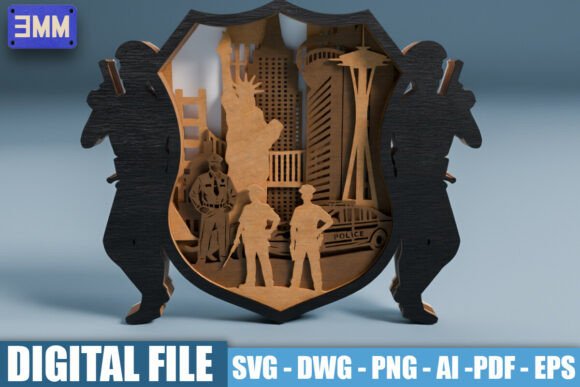 3D Police Badge Memorial Laser Cut File for Stands
