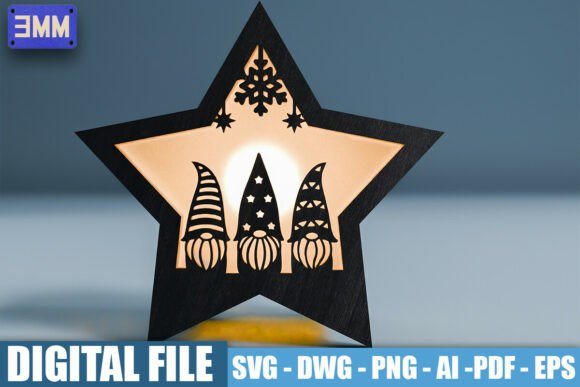 3D Star Gnome Lantern Laser Cut File for Stands