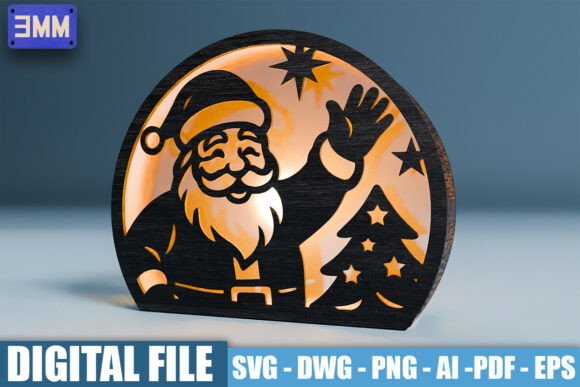 3D Waving Santa Lantern Laser Cut File