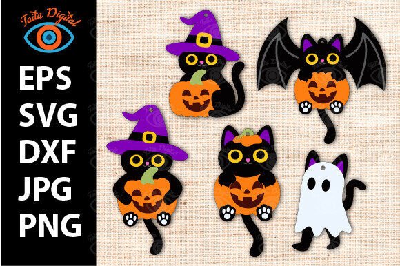 Black Cat with Pumpkin Silhouette Cricut Graphics and Print Templates