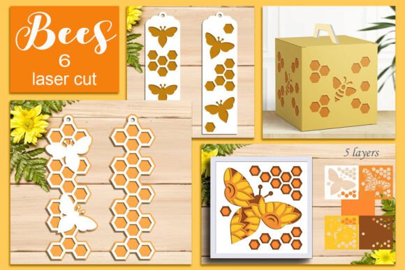 Honey Bee Shadow Box, 3d Bookmarks Svg for Laser Cutting and Boxes
