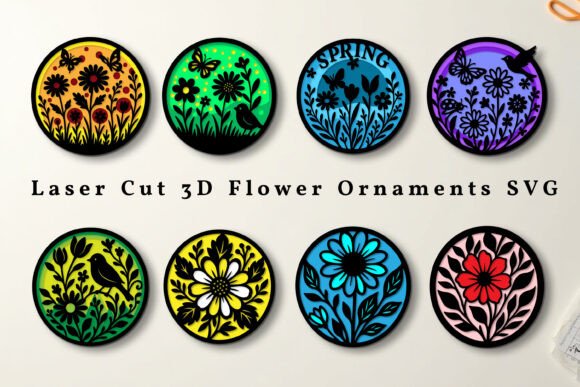 Laser Cut Flower Ornaments SVG Bundle for Editorial Design