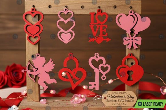 Valentine’s Day Earrings SVG Bundle for Laser Cutting